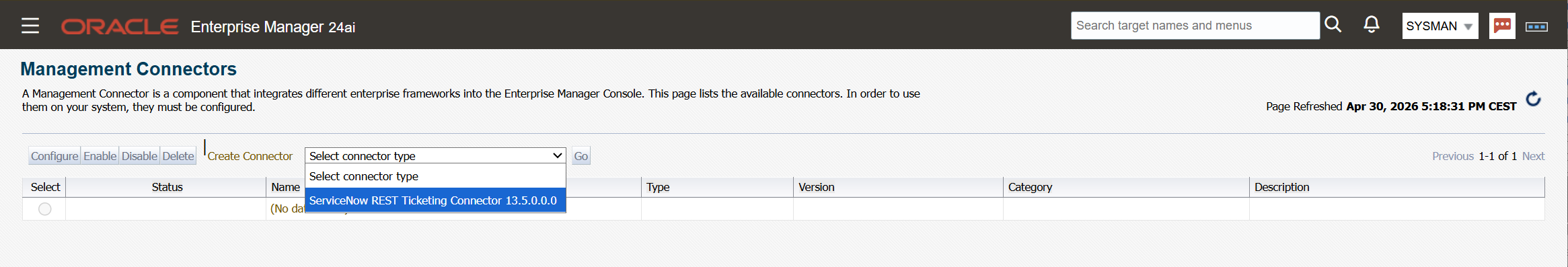 OEM Connectors - ServiceNow REST Ticketing Connector Listed