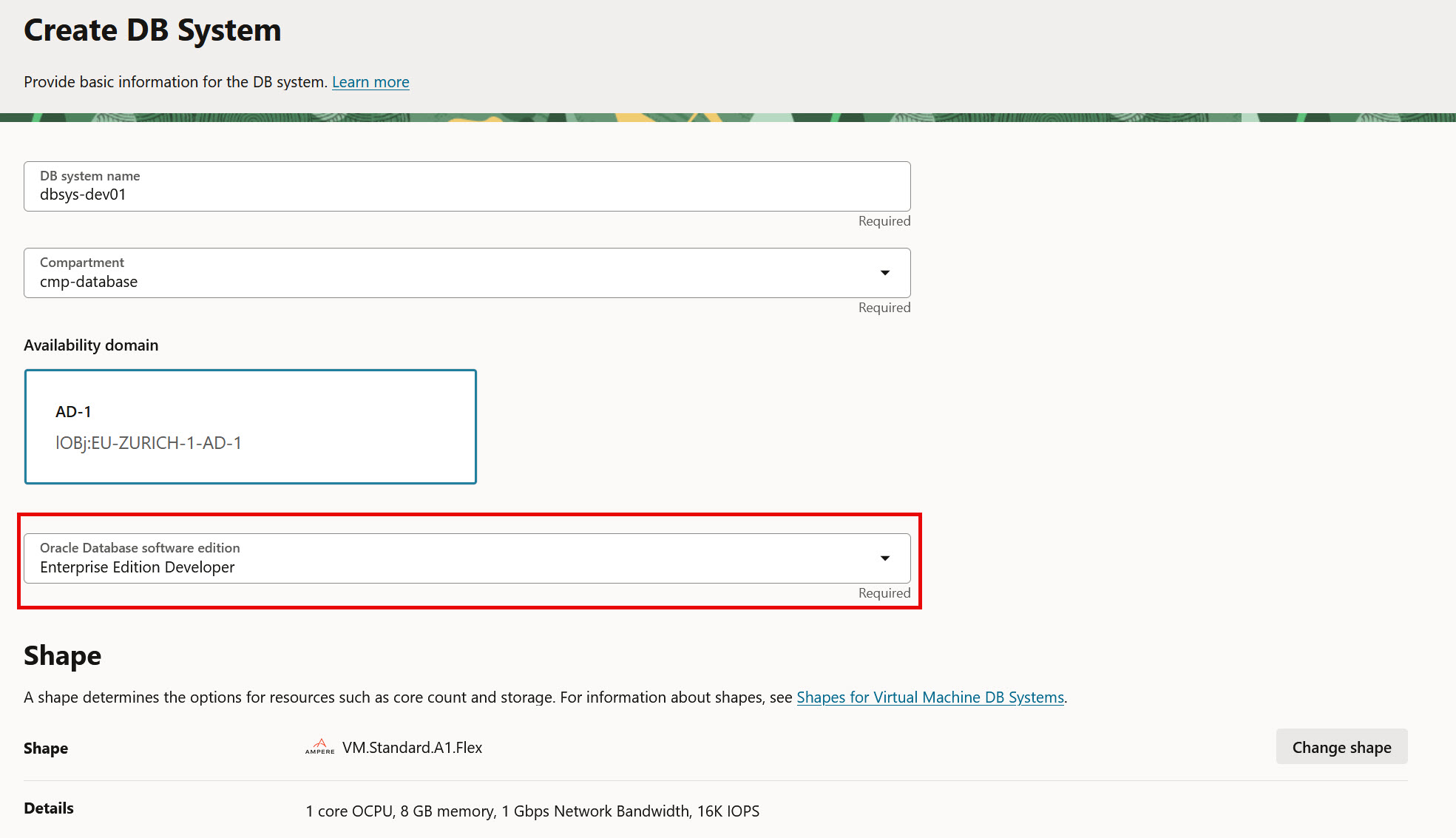 OCI Base Database Developer Edition Screenshot 1