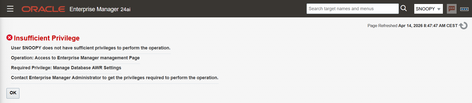 EM24ai Read-Only User Error Message missing Credentials.